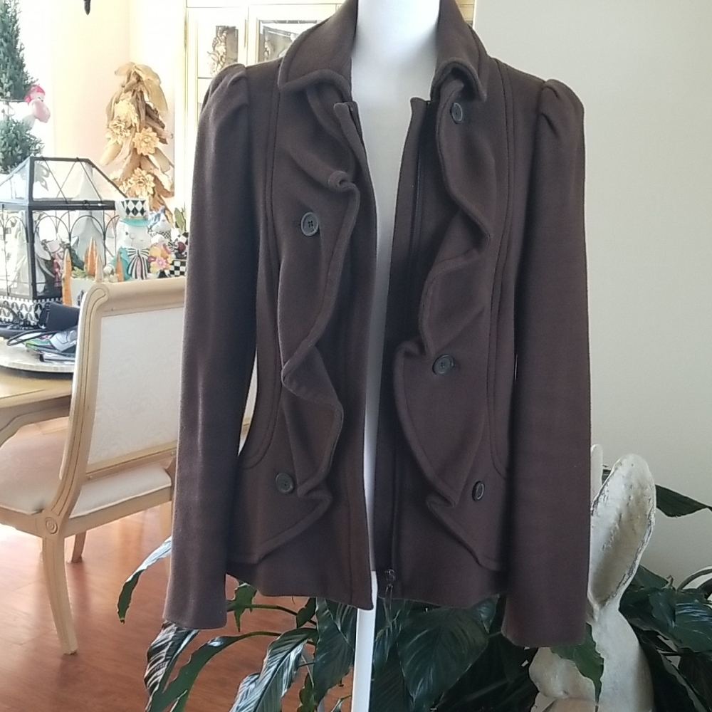 INC International Concepts Chocolate Ruffle Blazer